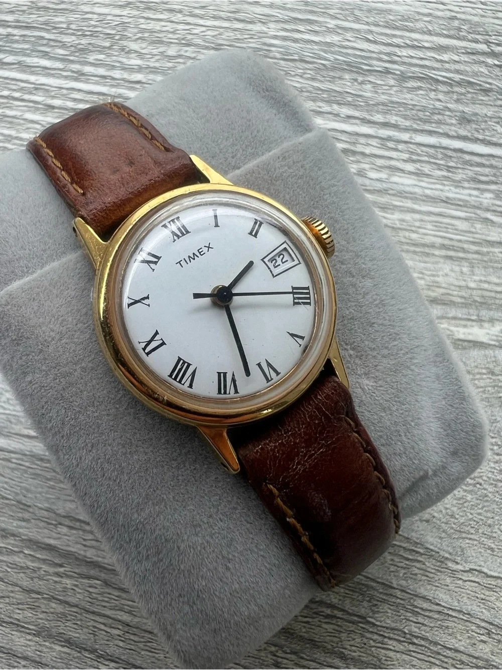 Timex Womens Roman numeral white dial Watch with Brown Leather Strap